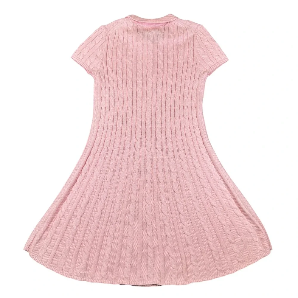 NWT Polo Ralph Lauren Girls Pink Cable Knit Polo Dress Size L 12-14 NWT 3139003